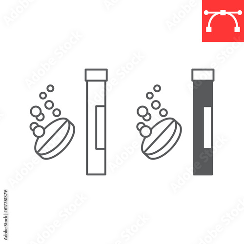Effervescent vitamin line and glyph icon, supplements and health, soluble tablet vector icon, vector graphics, editable stroke outline sign, eps 10.