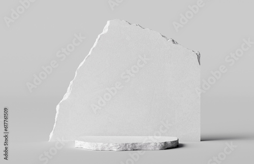 Foto White rock decoration and stone slab product display 3d rendering background