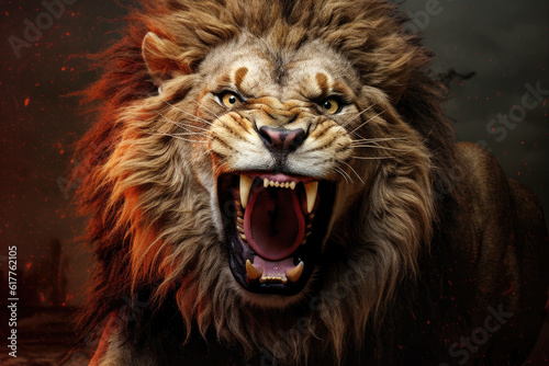 A ferocious lion symbol of the Babylon empire Daniel Biblical prophecies Generative AI Illustration