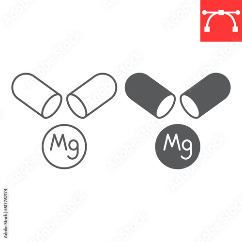 Magnesium supplement line and glyph icon, vitamins and health, Mg mineral vector icon, vector graphics, editable stroke outline sign, eps 10.