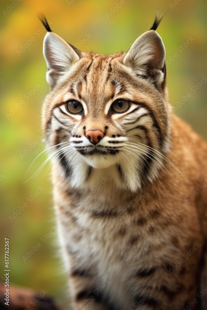 Close up of bobcat standing in field, created using generative ai technology