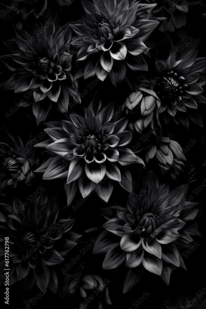 Full frame of black flowers background, created using generative ai technology