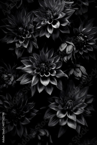 Full frame of black flowers background, created using generative ai technology