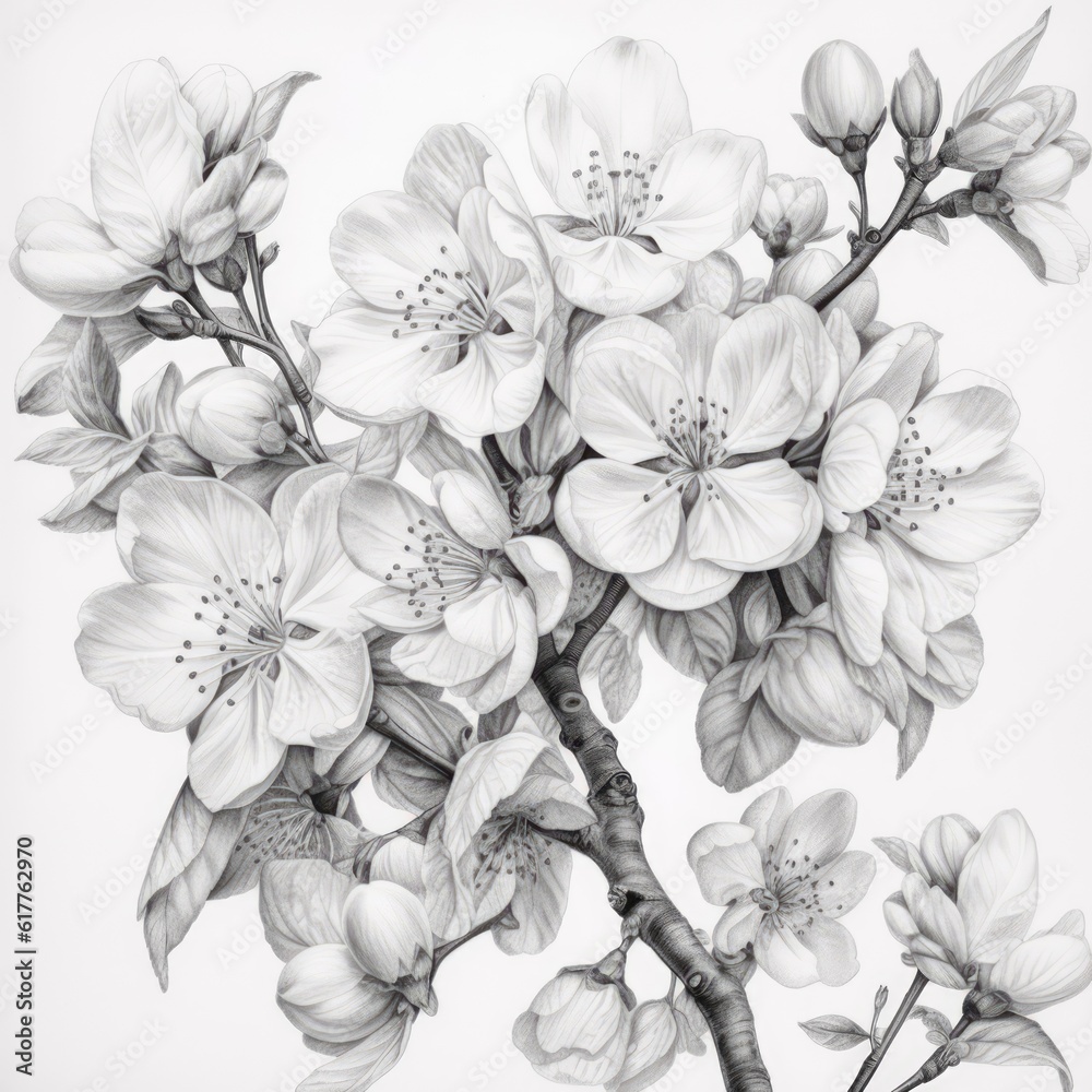 White blossom on white background, created using generative ai technology White blossom on white background, created using generative ai technology