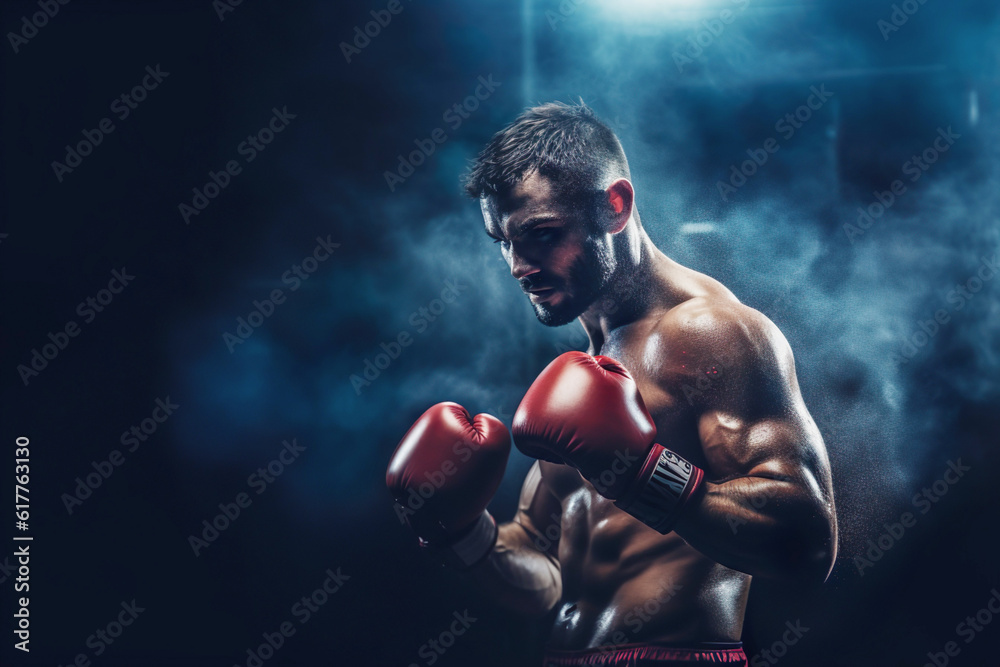 AI generated image of a boxer on black background