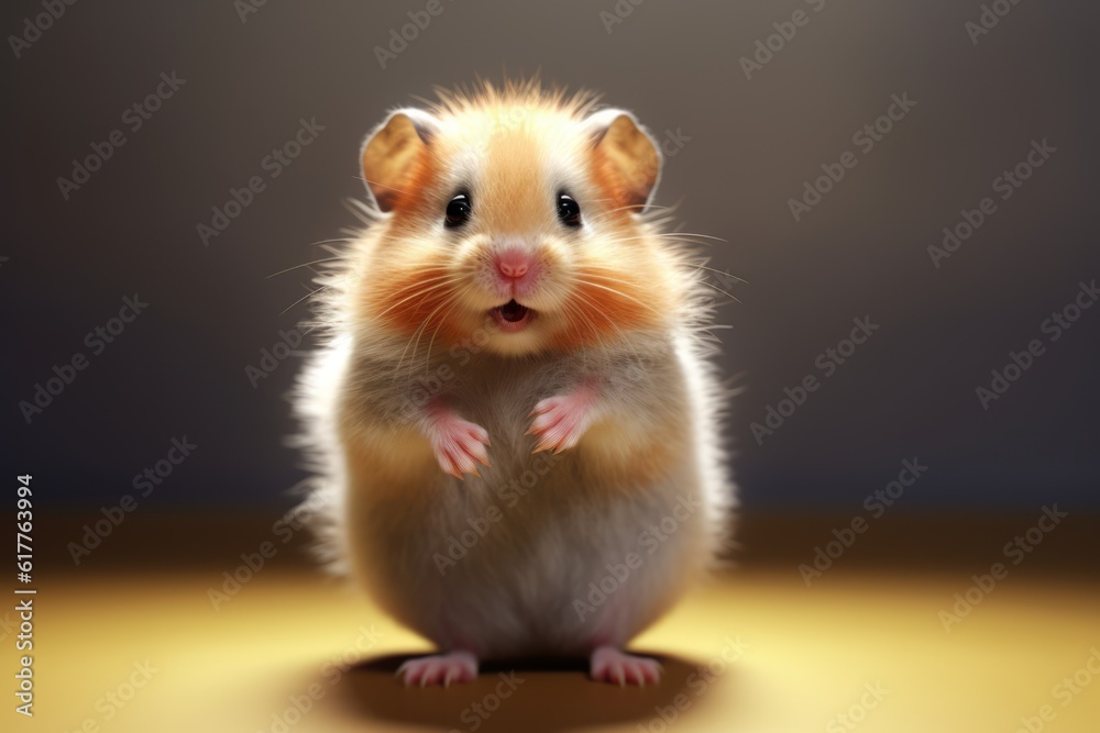 Close up of cute hamster on grey background, created using generative ai technology Close up of cute hamster on grey background, created using generative ai technology