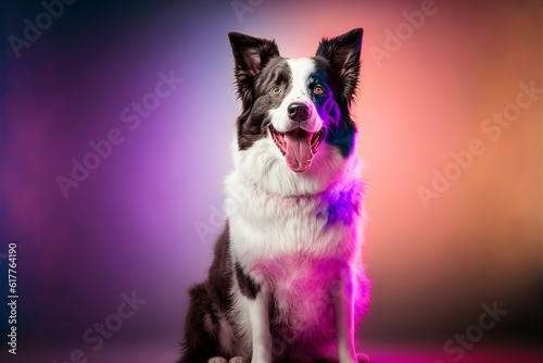 border collie dog pastel colors bright lighting pastel background cartook look full body sitting happy smile 