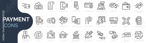 Set of outline icons related to payment methods. Linear icon collection. Editable stroke. Vector illustration