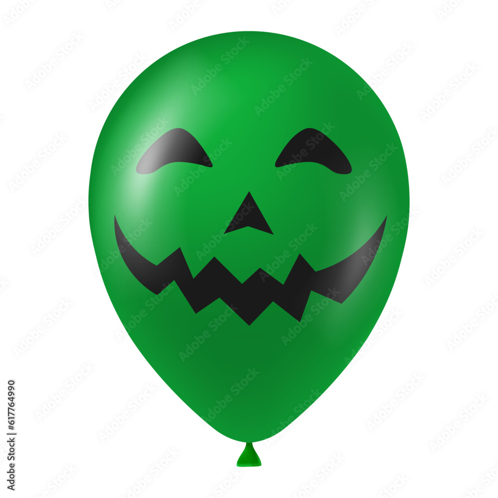 Fototapeta premium Halloween green balloon illustration with scary and funny face