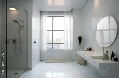 Wallpaper Mural Modern bathroom with shower and basin, created using generative ai technology Torontodigital.ca