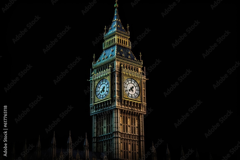 Obraz premium Big ben tower in london at night, created using generative ai technology