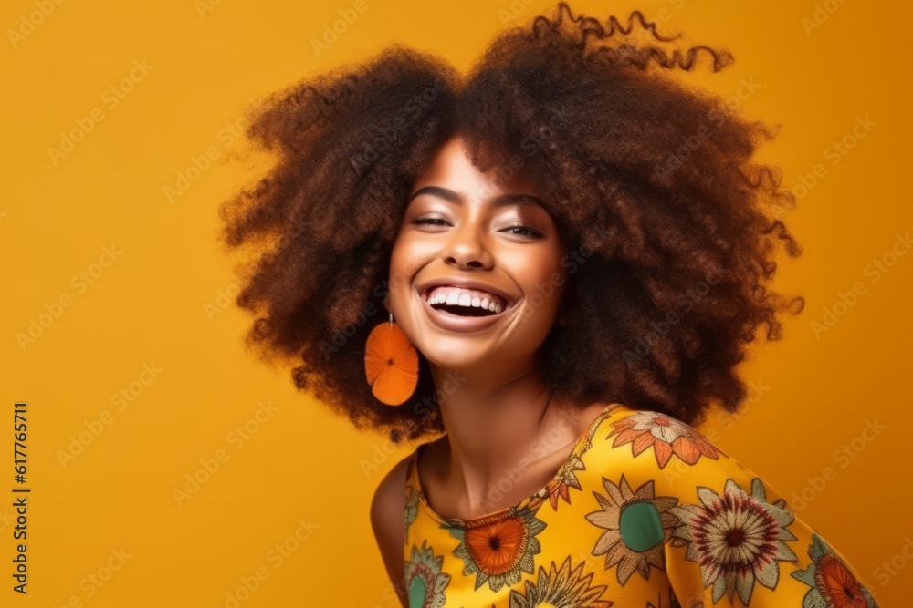 Happy body positive female posing in studio shot. Pastel color background. Generative AI Happy body positive female posing in studio shot. Pastel color background. Generative AI