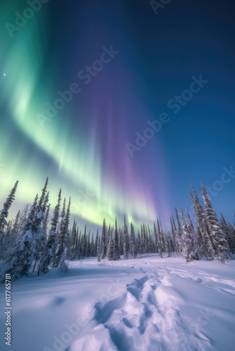 Aurora borealis in snowscape landscape, created using generative ai technology © Future Vision