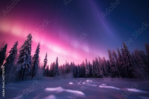 Aurora borealis in snowscape landscape, created using generative ai technology