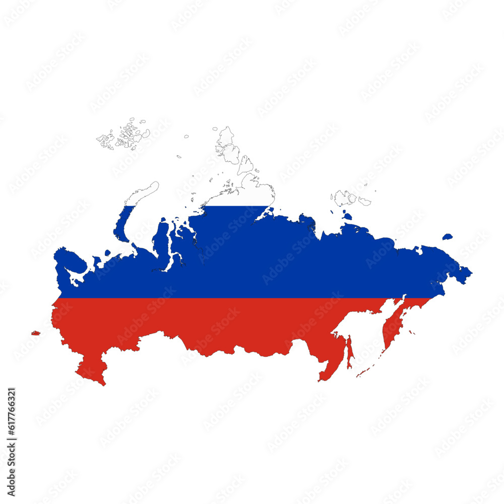 Fototapeta premium Russian Federation map silhouette with flag isolated on white background