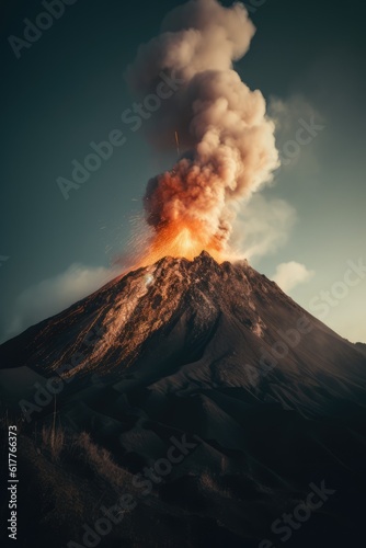 Active volcano erupting with smoke and lava, created using generative ai technology