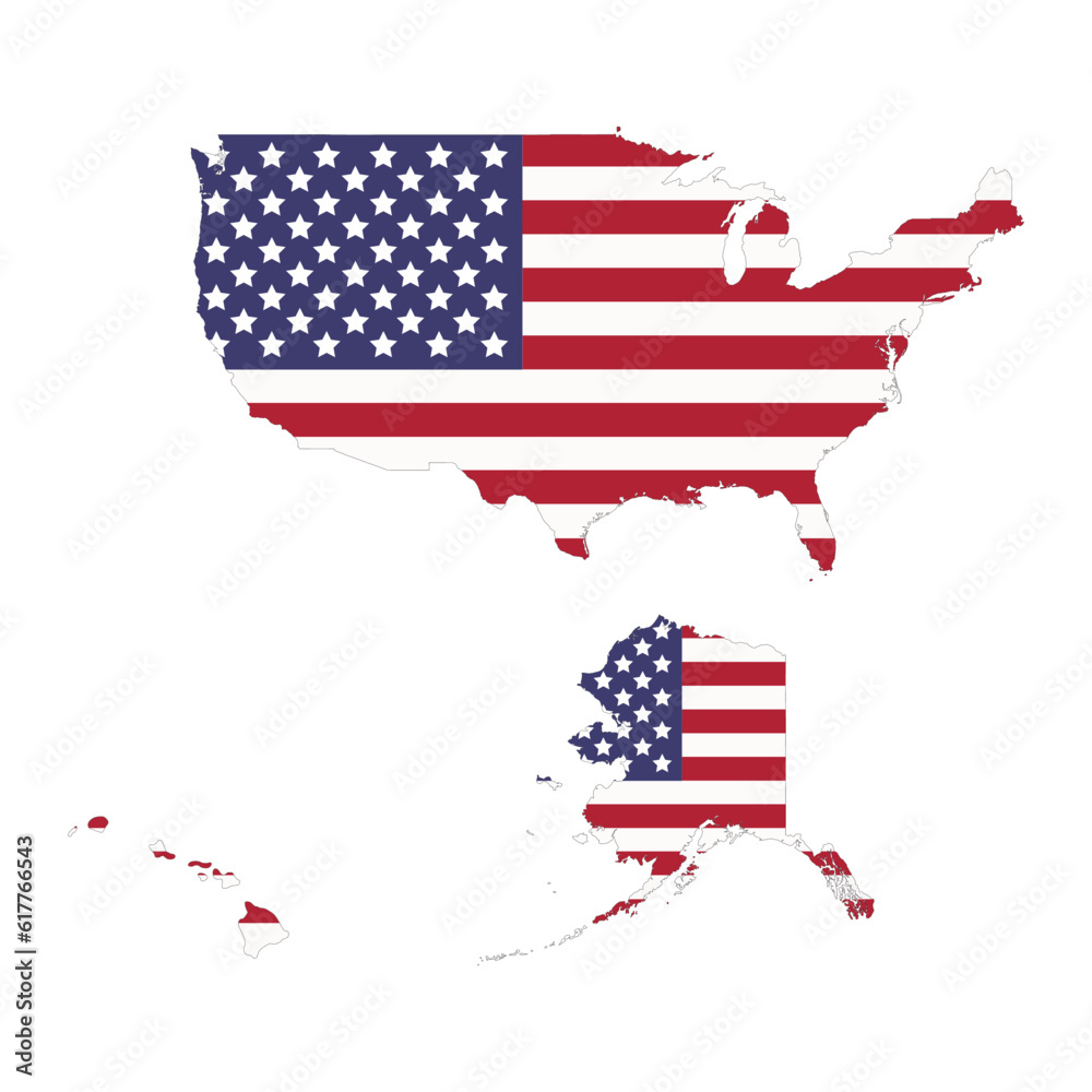 USA map silhouette with flag isolated on white background USA map silhouette with flag isolated on white background