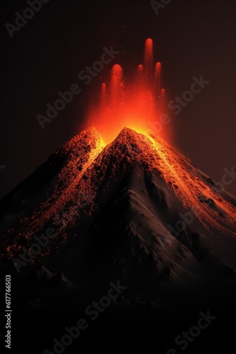 Active volcano erupting with lava at night, created using generative ai technology