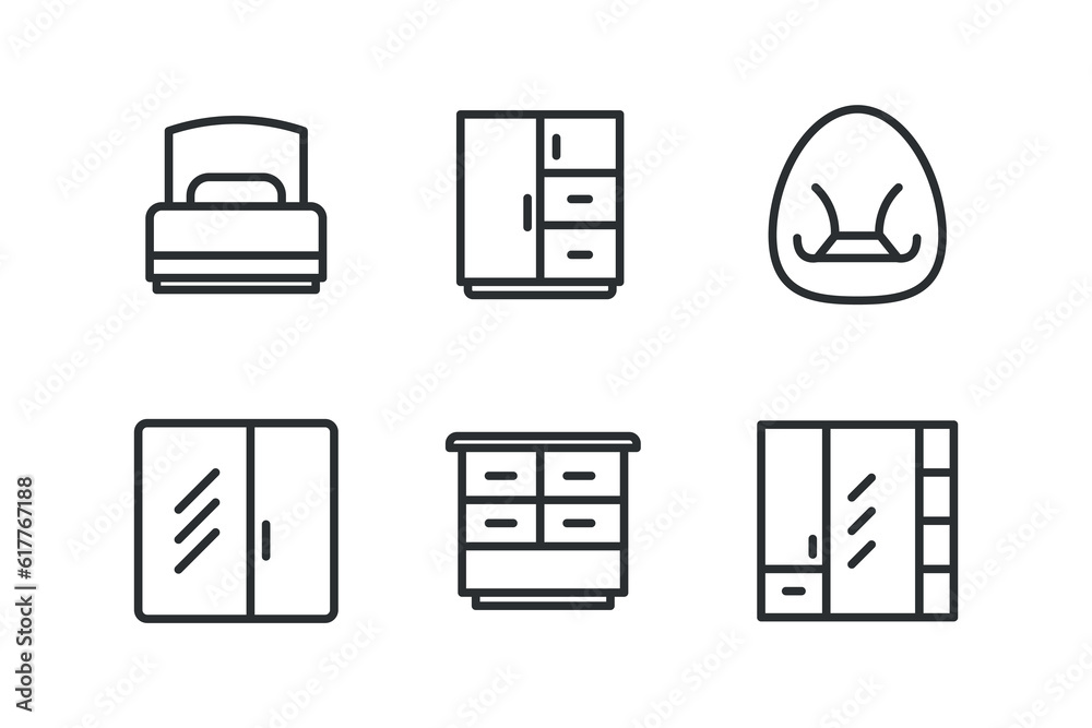 set-of-furnitures-icons-simple-line-art-style-icons-pack-vector