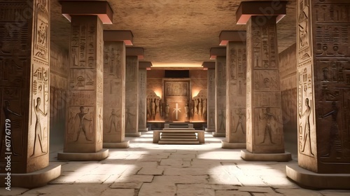 Canvas Print Inside Egyptian pyramids, Sarcophagus standing in the interior forbidden rooms