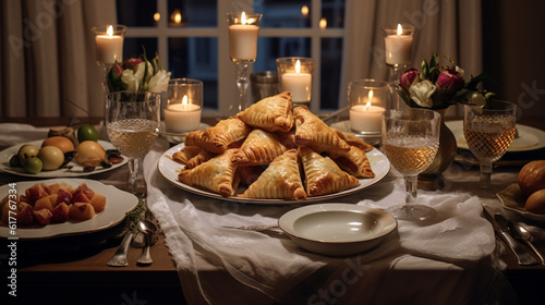  a festive table setting with an assortment of apple turnovers as the centerpiece, showcasing the celebratory spirit of National Apple Turnover Day, AI Generated