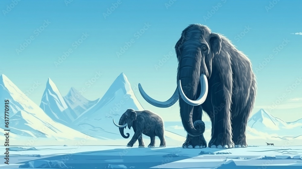 Fototapeta premium A mammoth on the winter background. Generative AI