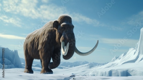 A mammoth on the winter background. Generative AI