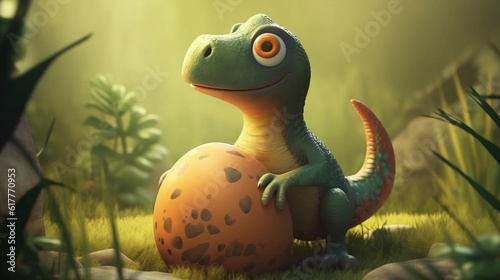 Animation dino with egg. Generative AI