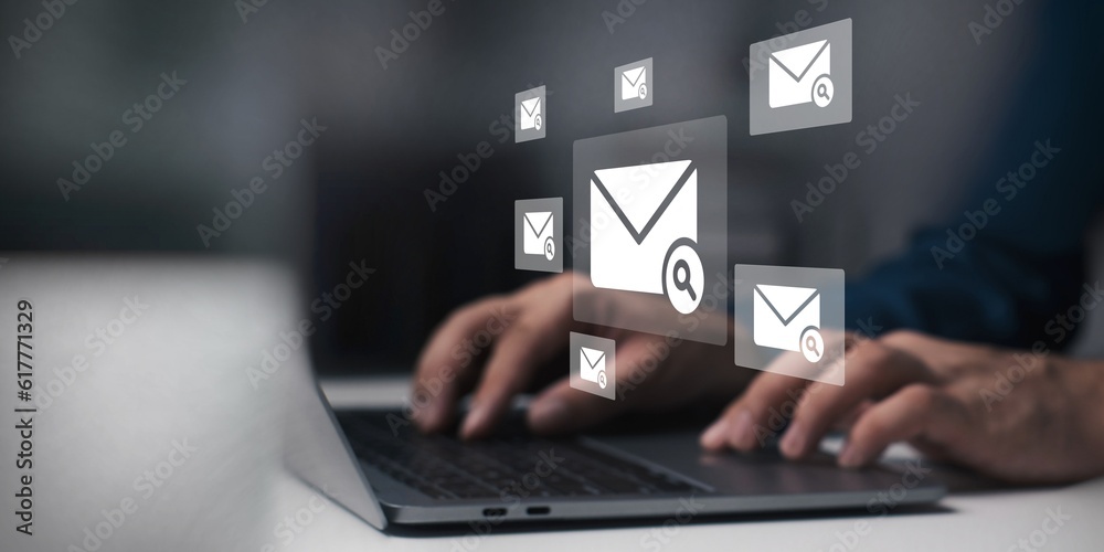 email marketing concept, company sending many e-mails or digital newsletter to customers email marketing concept, company sending many e-mails or digital newsletter to customers