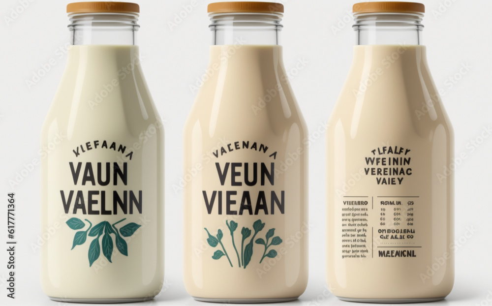some bottles of vegan milk on white background some bottles of vegan milk on white background