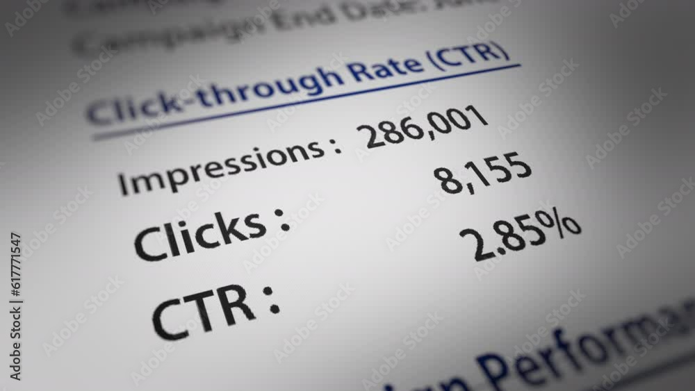 Animated Advertising Campaign Report with a Focus on Click-through rate (CTR) Number. Fictitious Data Created Exclusively for This Concept Footage
