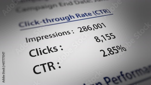 Animated Advertising Campaign Report with a Focus on Click-through rate (CTR) Number. Fictitious Data Created Exclusively for This Concept Footage
 photo