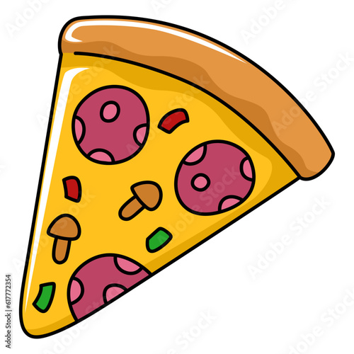 Doodle art pizza slice, outline vector illustration isolated on white
