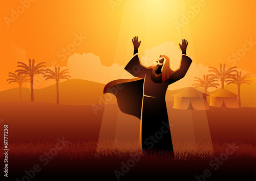 Fototapet Biblical vector illustration series, God makes covenant with Abraham, God promis