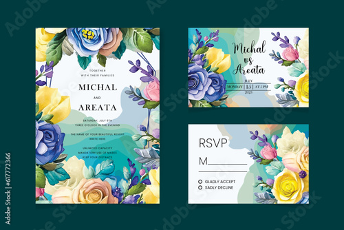 Watercolor set wedding invitation card template