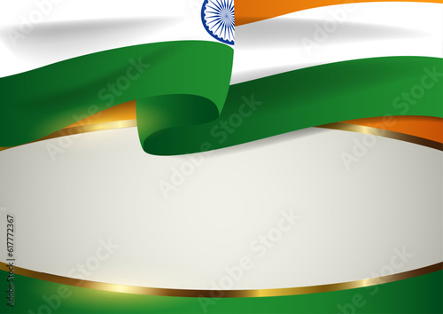 India insignia with decorative golden frame, Independence, commemoration day greeting card, a blank space template for you to put your own text and information