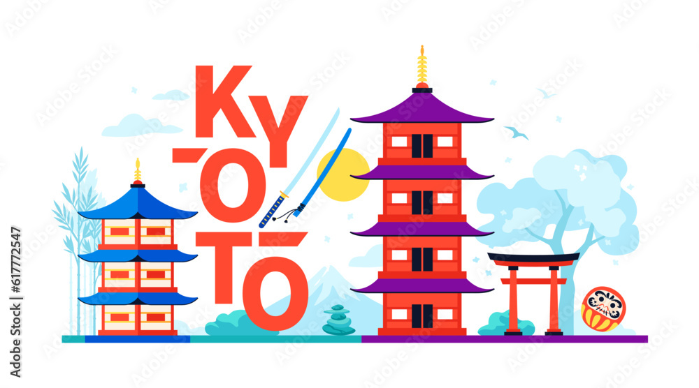 Former capital of Japan - modern colored vector illustration