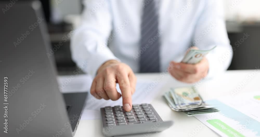 Man in suit counting dollar bills 4k movie. Business investment concept Man in suit counting dollar bills 4k movie. Business investment concept