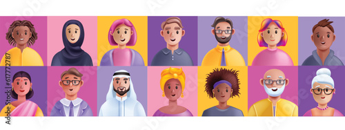 3D people diverse avatar, multicultural inclusion vector group, cartoon happy equal community. Man woman character, representation business team, professional teamwork communication. People avatar