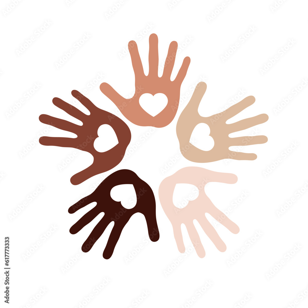 United loving hands graphic symbol. Symbol racial equality and diversity. Partnership and mutual assistance concept. International day of tolerance. Vector illustration United loving hands graphic symbol. Symbol racial equality and diversity. Partnership and mutual assistance concept. International day of tolerance. Vector illustration