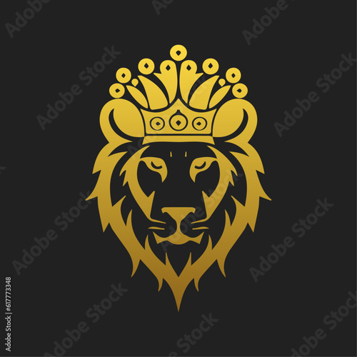 Fototapeta Naklejka Na Ścianę i Meble -  Gold crown lion head logo and icon vector. Golden lion face logo design.