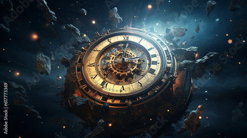 clock in space, time concept, Generative Ai