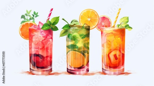 mix of fruit juices isolated on the white background