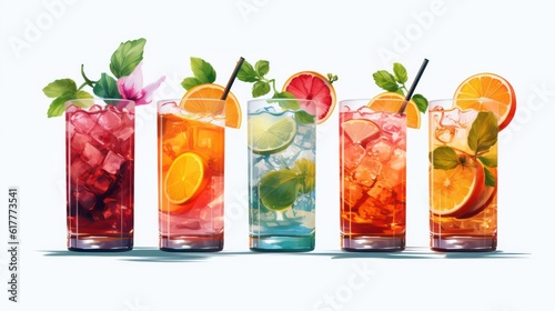 mix of fruit juices isolated on the white background