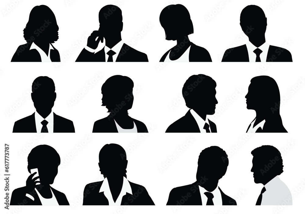 Set of business people silhouette, man and woman team, isolated on white background Set of business people silhouette, man and woman team, isolated on white background