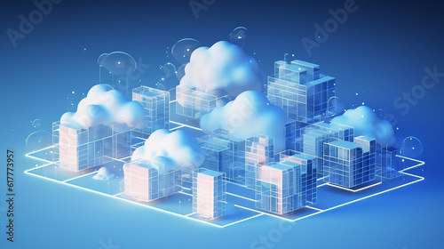 Cloud Computing Services. IaaS, Website Blogs, Articles, Banner, Creative Illustration, 4K, High-Quality.	