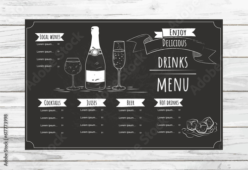 Cocktail Menu for restaurant, concept design for alcohol bar with editable text