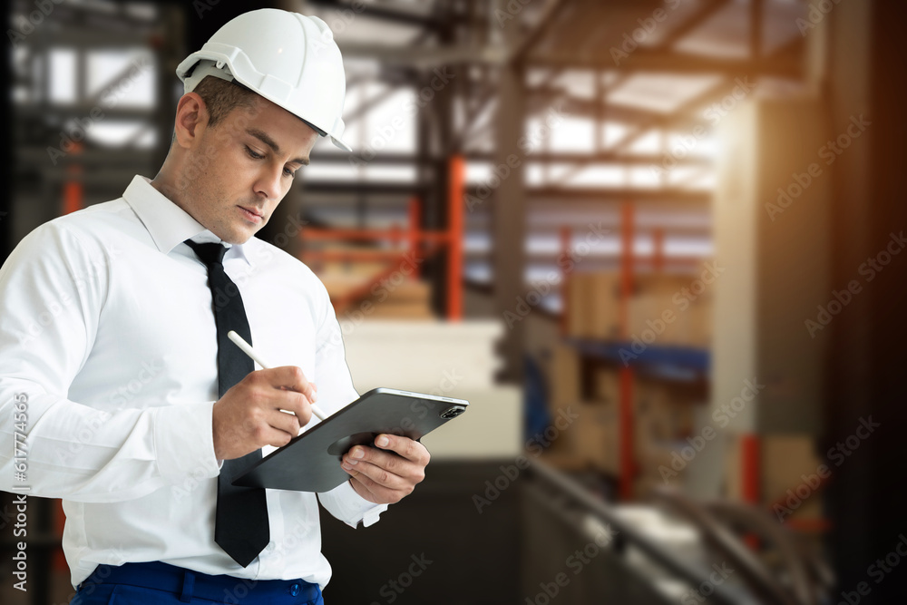 Male warehouse worker learns how to use forklift with instructor. Male warehouse worker learns how to use forklift with instructor.