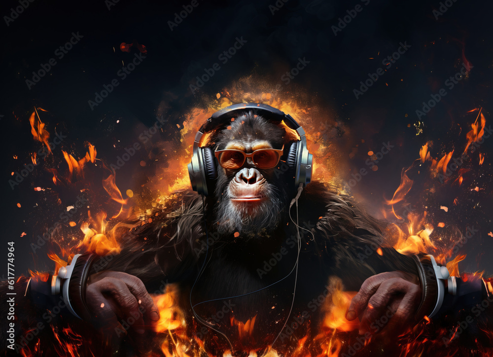 Abstract monkey gorilla DJ make music. generative AI Abstract monkey gorilla DJ make music. generative AI