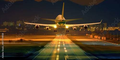 AI Generated. AI Generative. Air airplane take off from airport. Adventure vacation travel vibe. Graphic Art
